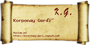 Korponay Gerő névjegykártya